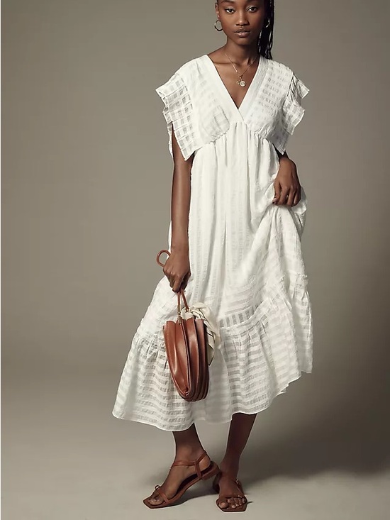 Anthropologie Dresses & Skirts - Worn once! Anthropologie V-Neck Ruffle Tiered Babydoll Midi Dress